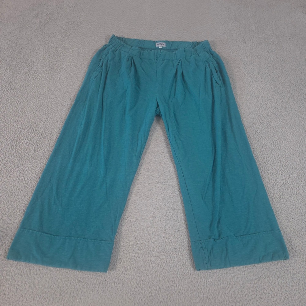 Iridium Pants Womens L Teal Wide Leg 100% Cotton Slub Knit Cropped Flat Front